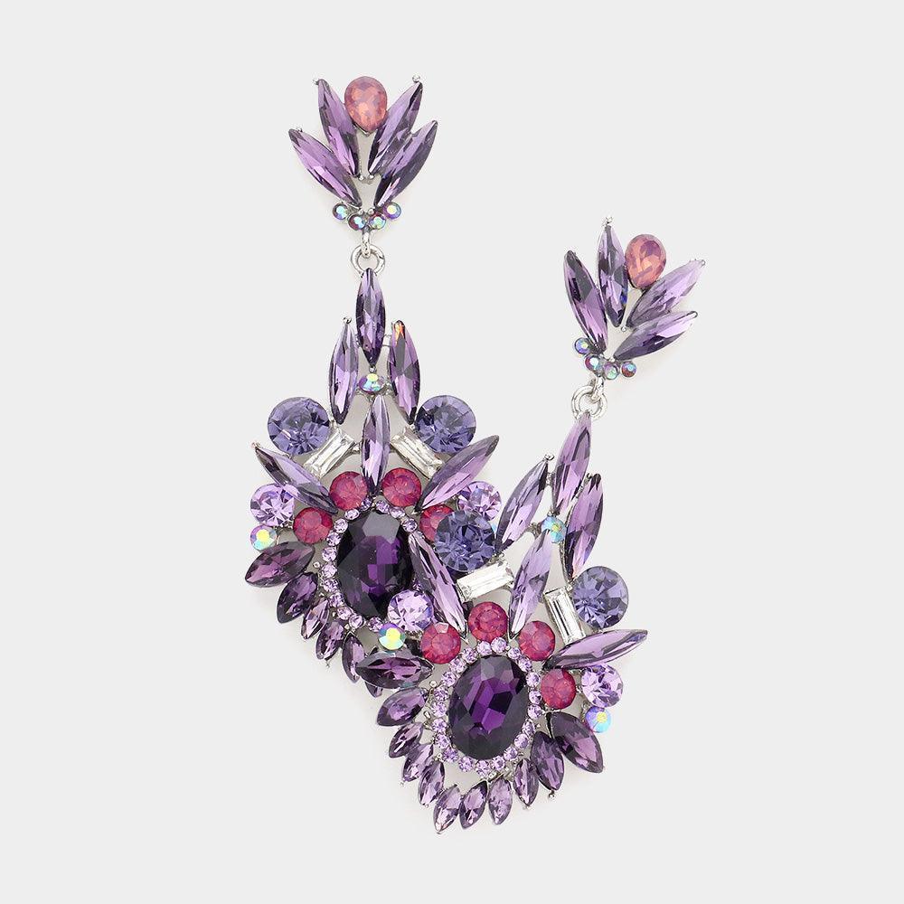 Violet Crystal Rhinestone Statement Evening Earrings - Jewelry Store by Erik Rayo