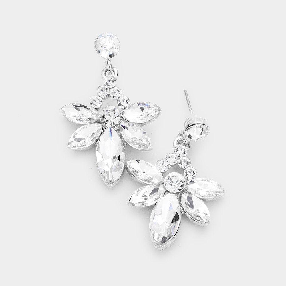 Silver Marquise Crystal Floral Evening Earrings - Jewelry Store by Erik Rayo