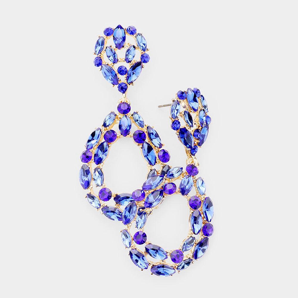 Marquise Round Stone Cluster Open Teardrop Evening Earrings - Jewelry Store by Erik Rayo