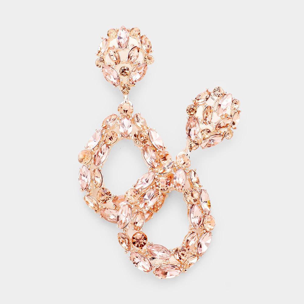 Peach Marquise Round Stone Cluster Open Teardrop Evening Earrings - Jewelry Store by Erik Rayo