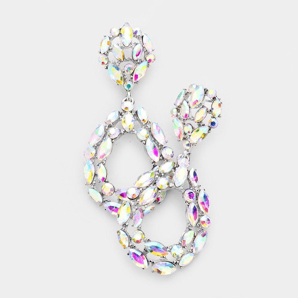 Silver Marquise Round Stone Cluster Open Teardrop Evening Earrings - Jewelry Store by Erik Rayo