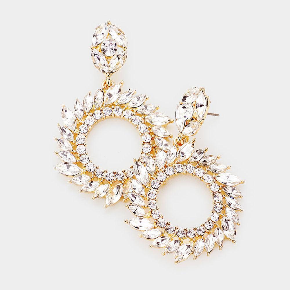 Gold Spiral Marquise Stone Open Circle Evening Earrings - Jewelry Store by Erik Rayo