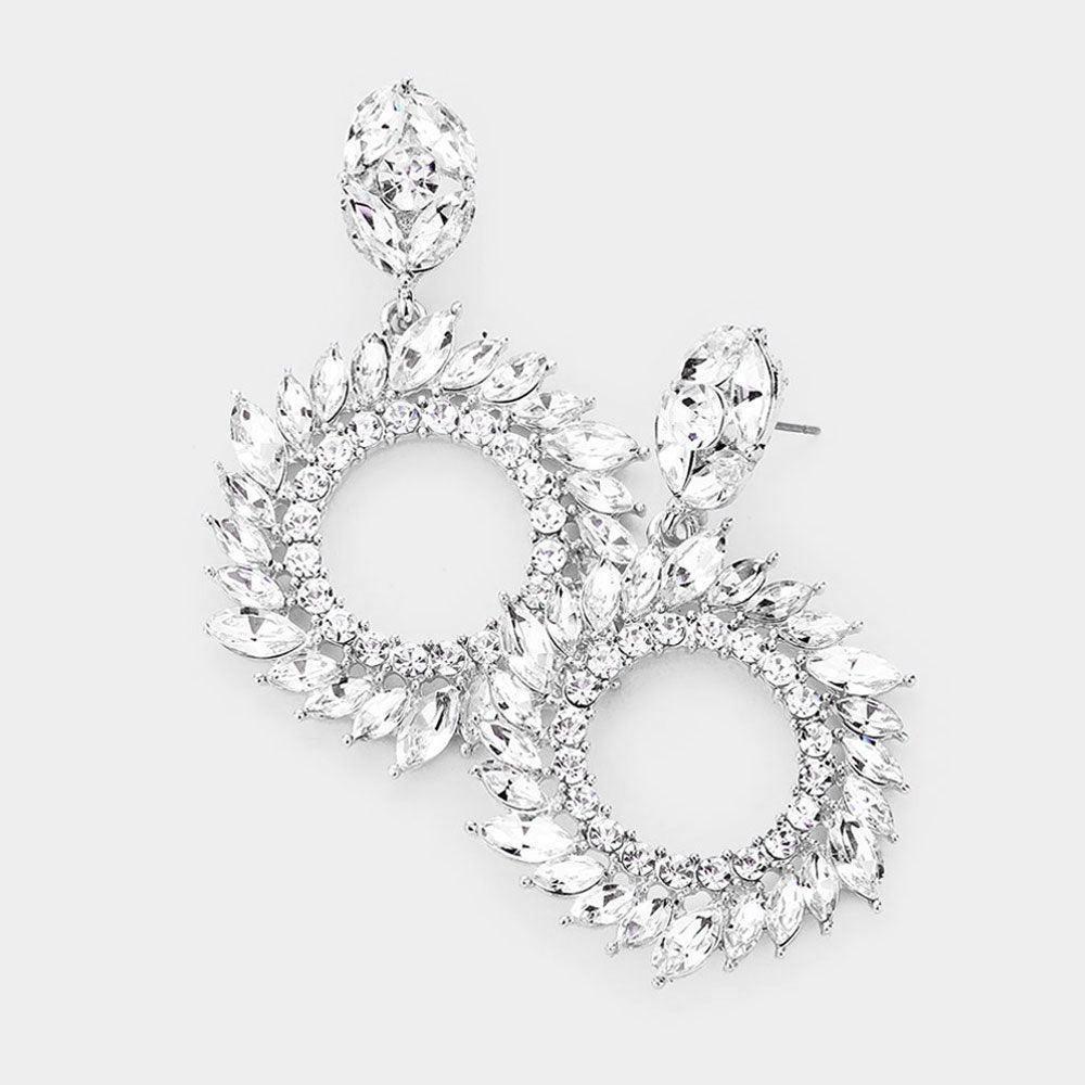 Silver Spiral Marquise Stone Open Circle Evening Earrings - Jewelry Store by Erik Rayo