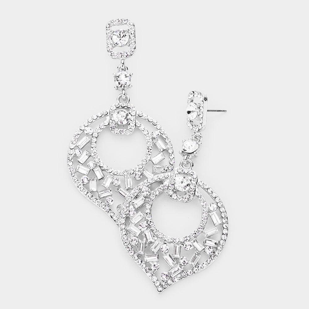 Silver Rectangle Rhinestone Cluster Evening Earrings - Jewelry Store by Erik Rayo