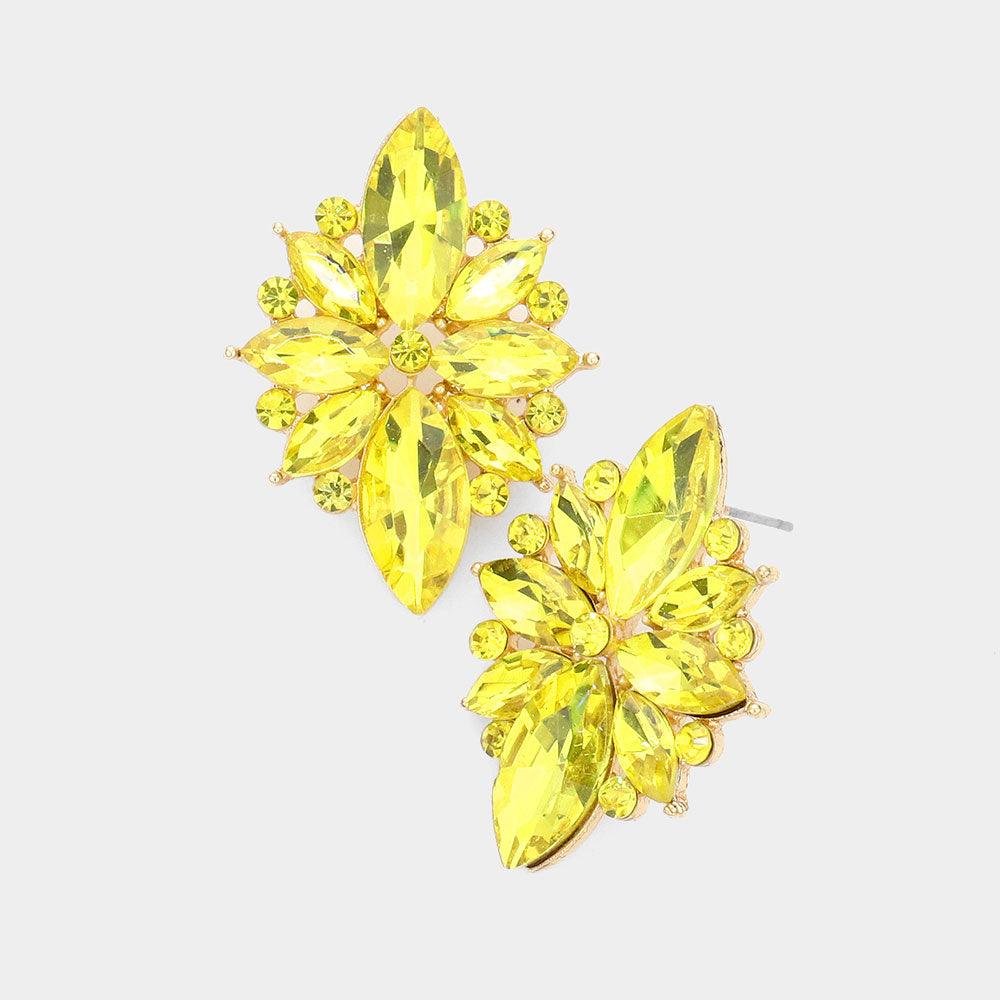 Yellow Marquise Crystal Floral Evening Earrings