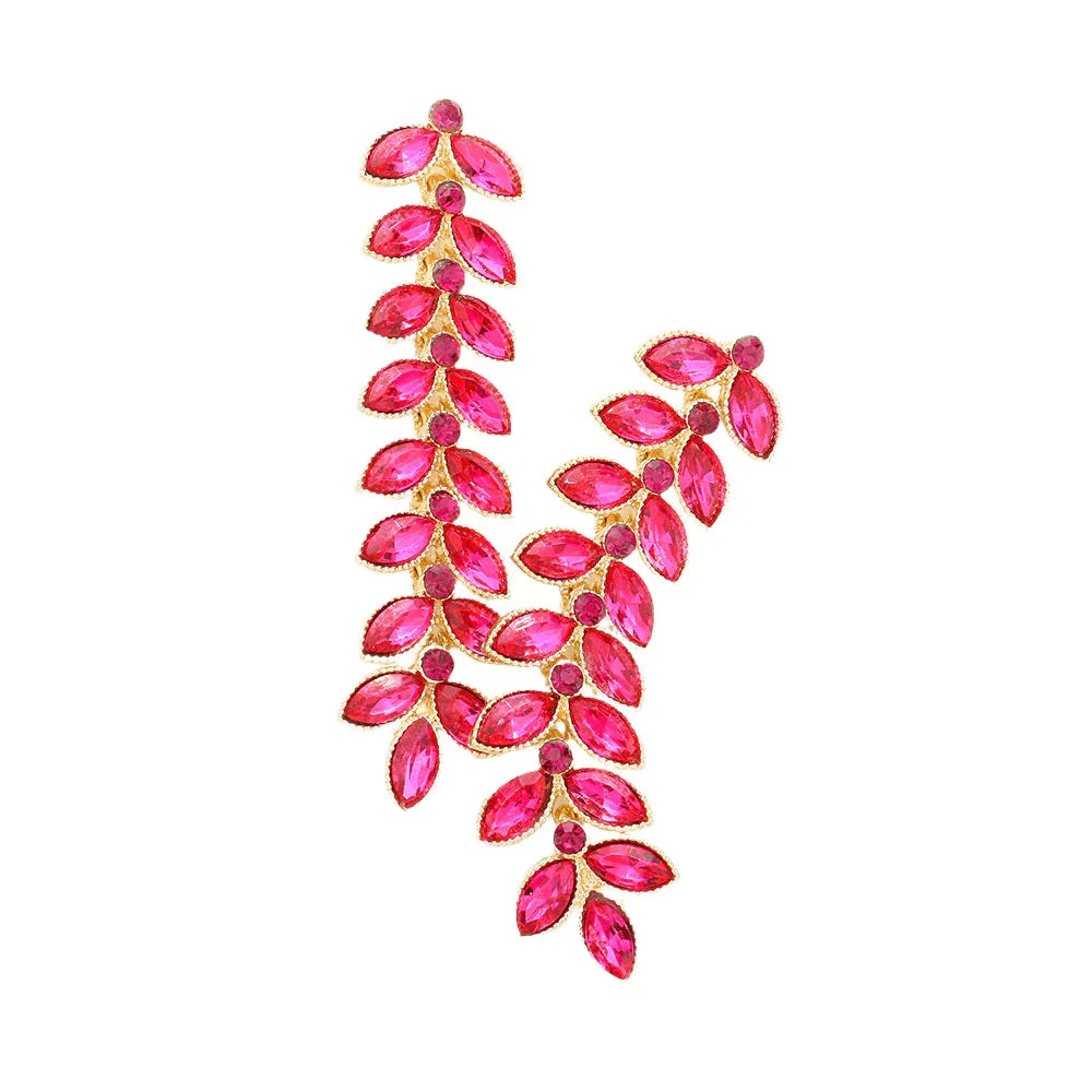 Fuchsia Marquise Crystal Leaf Vine Drop Evening Earrings - Jewelry Store by Erik Rayo