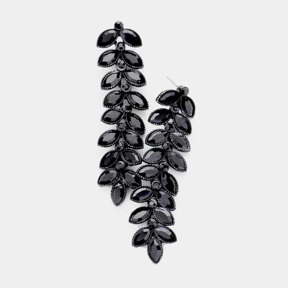 Black Marquise Crystal Leaf Vine Drop Evening Earrings - Jewelry Store by Erik Rayo