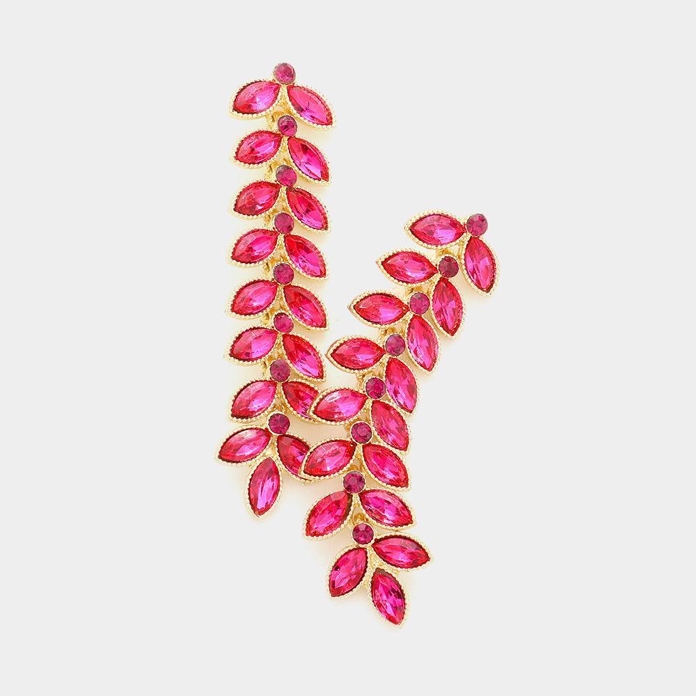 Fuchsia Marquise Crystal Leaf Vine Drop Evening Earrings - Jewelry Store by Erik Rayo