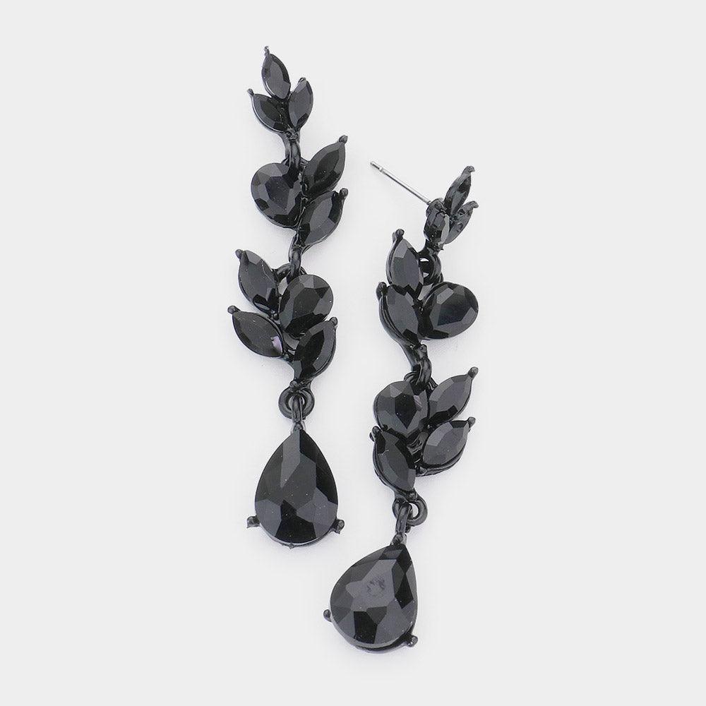 Black Teardrop Marquise Stone Link Dangle Evening Earrings - Jewelry Store by Erik Rayo