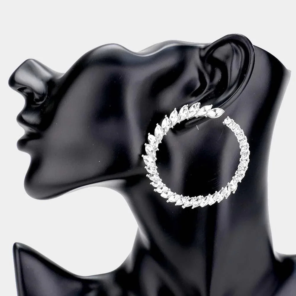 Silver Marquise Crystal Accent Rhinestone Circle Evening Earrings - Jewelry Store by Erik Rayo