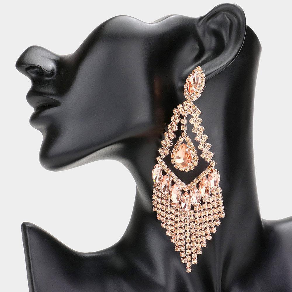 Peach Teardrop Crystal Rhinestone Chandelier Evening Earrings - Jewelry Store by Erik Rayo