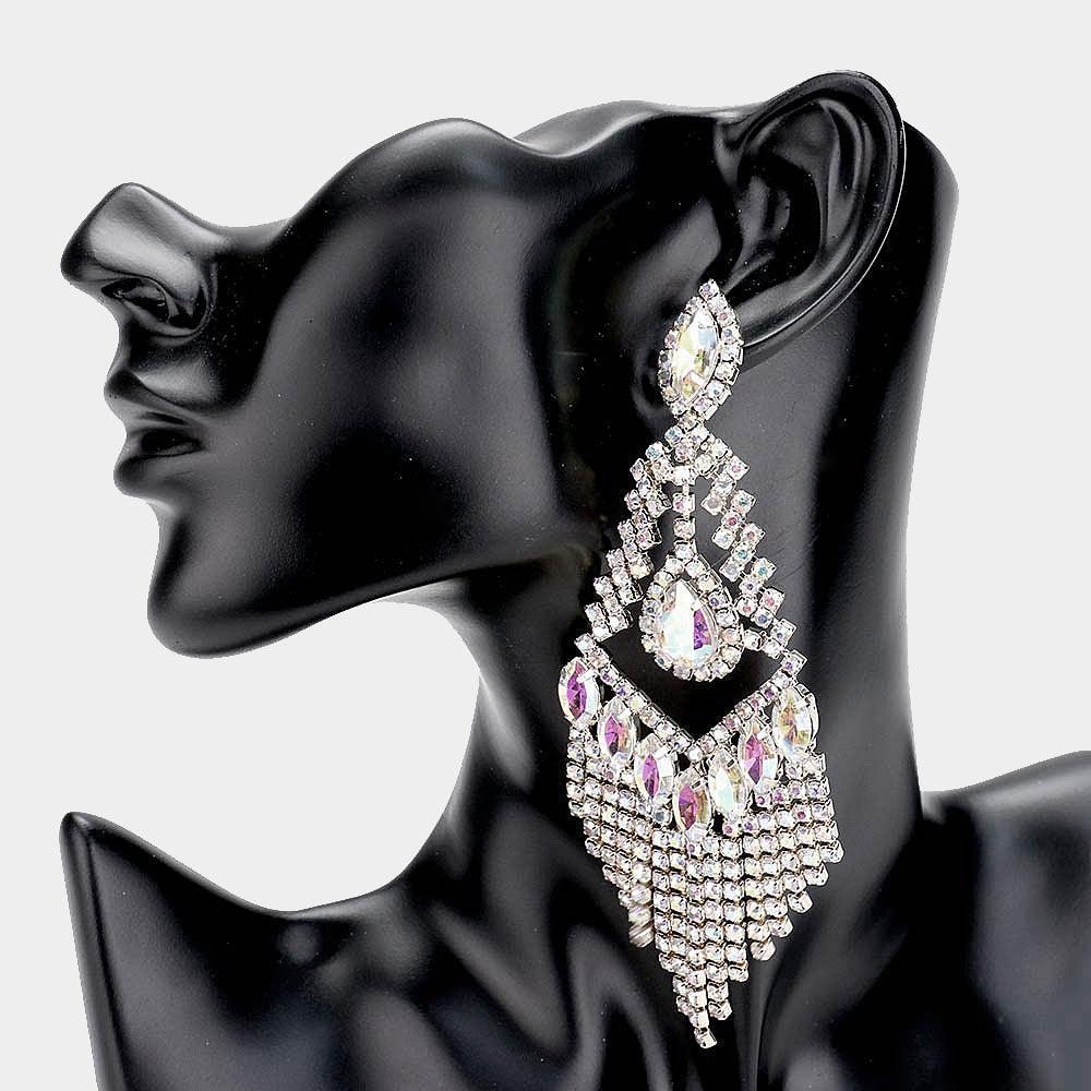 Silver Teardrop Crystal Rhinestone Chandelier Evening Earrings - Jewelry Store by Erik Rayo