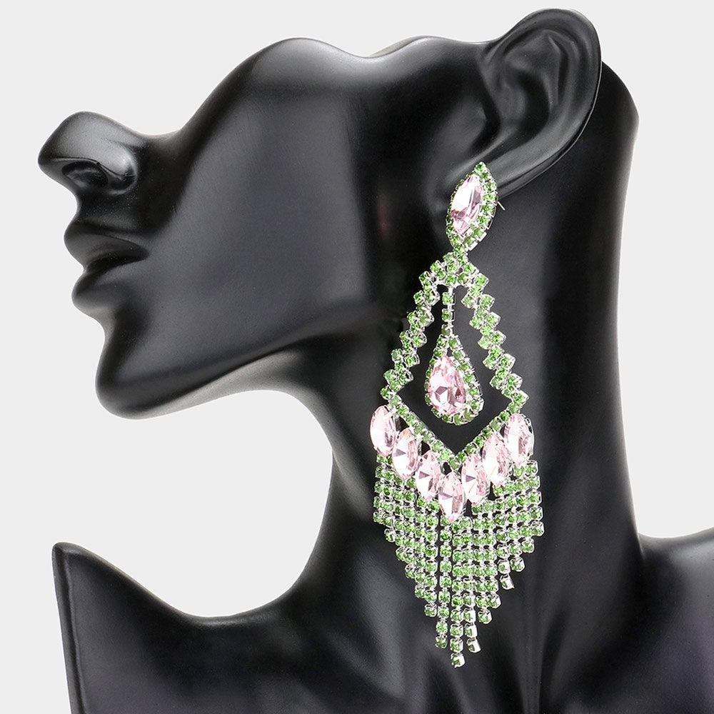 Pink Teardrop Crystal Rhinestone Chandelier Evening Earrings - Jewelry Store by Erik Rayo