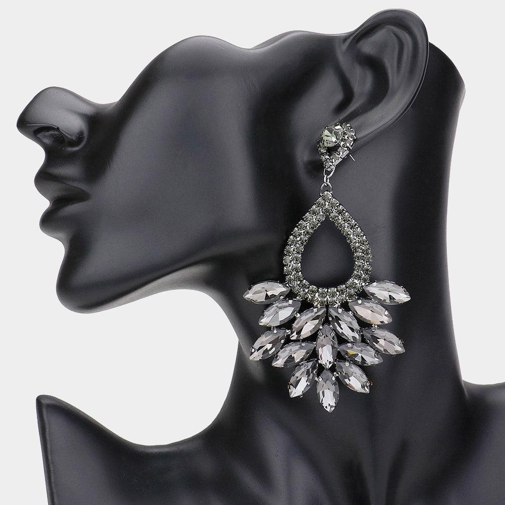 Black Marquise Crystal Cluster Rhinestone Evening Dangle Earrings - Jewelry Store by Erik Rayo