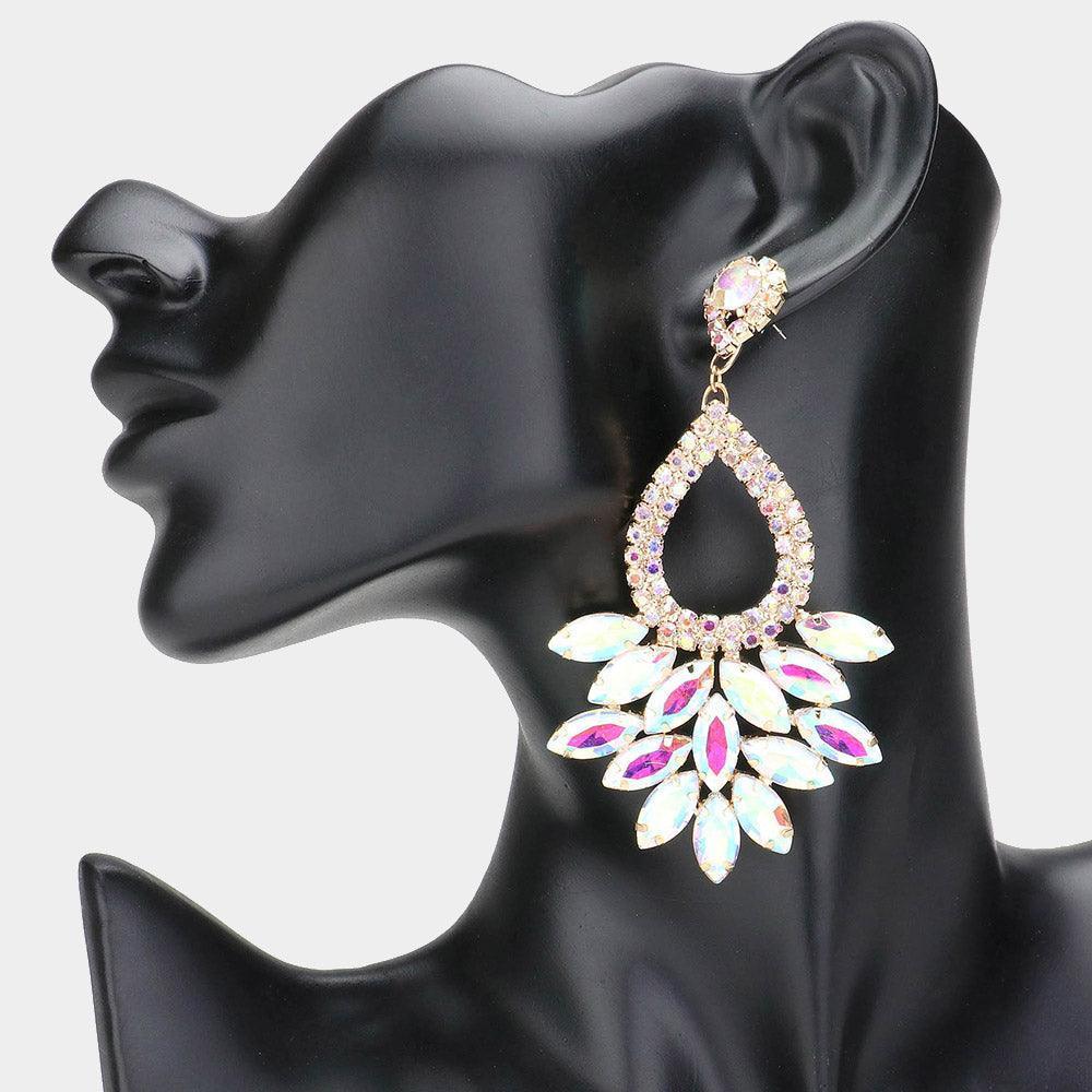 Gold Marquise Crystal Cluster Rhinestone Evening Dangle Earrings - Jewelry Store by Erik Rayo