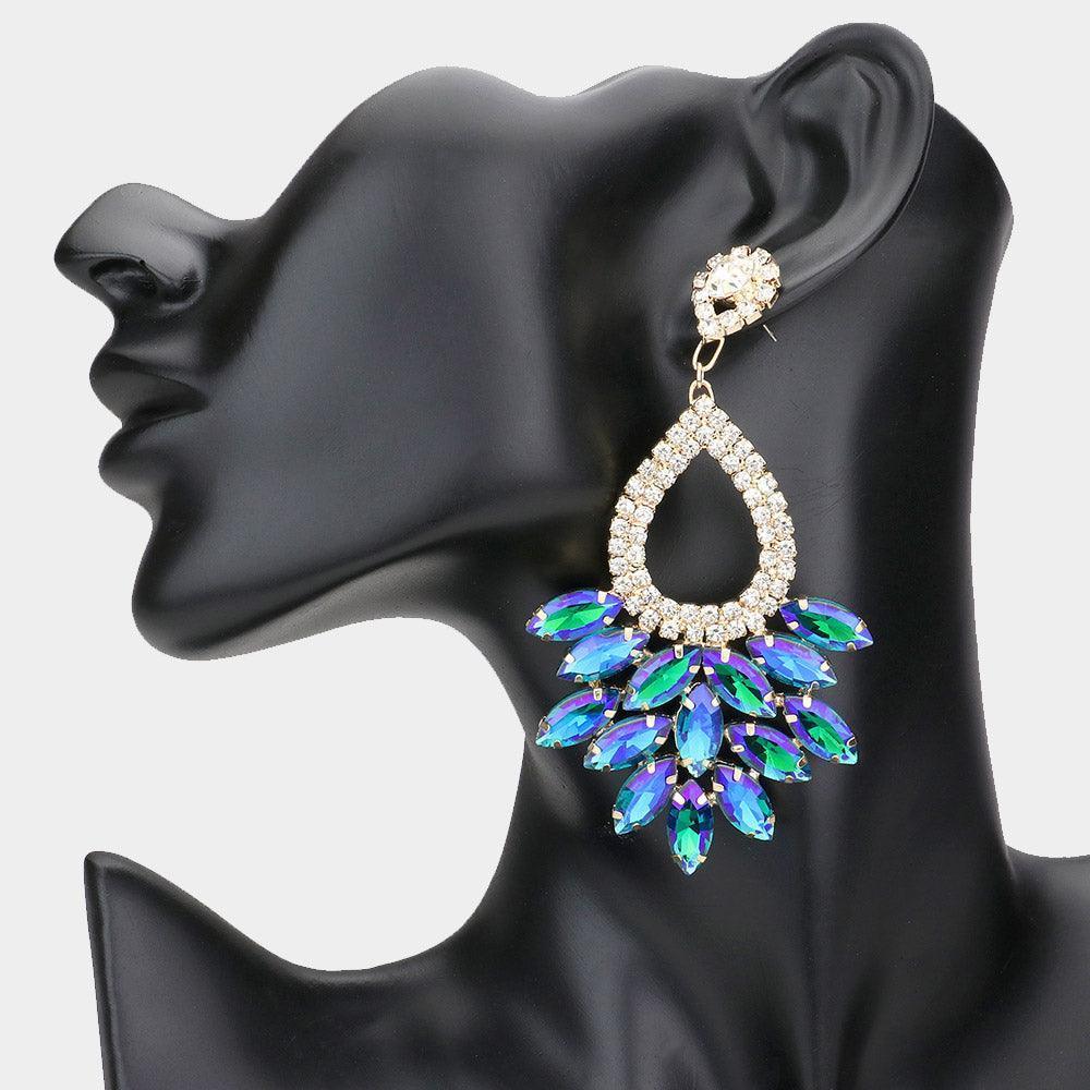 Blue Marquise Crystal Cluster Rhinestone Evening Dangle Earrings - Jewelry Store by Erik Rayo
