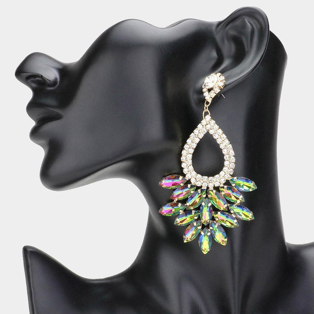 Gold Marquise Crystal Cluster Rhinestone Evening Dangle Earrings - Jewelry Store by Erik Rayo
