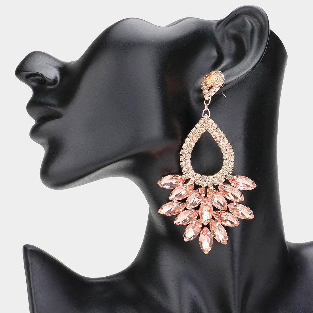 Gold Marquise Crystal Cluster Rhinestone Evening Dangle Earrings - Jewelry Store by Erik Rayo