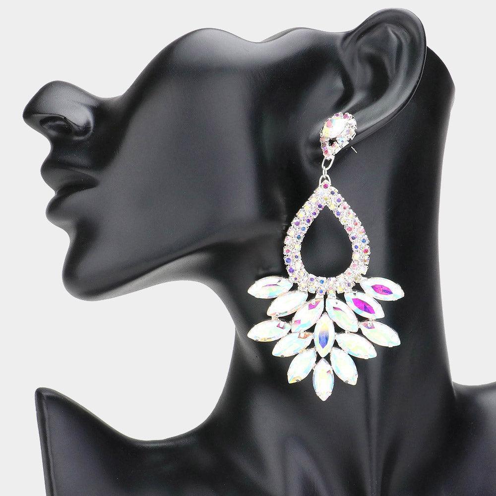 Silver Marquise Crystal Cluster Rhinestone Evening Dangle Earrings - Jewelry Store by Erik Rayo
