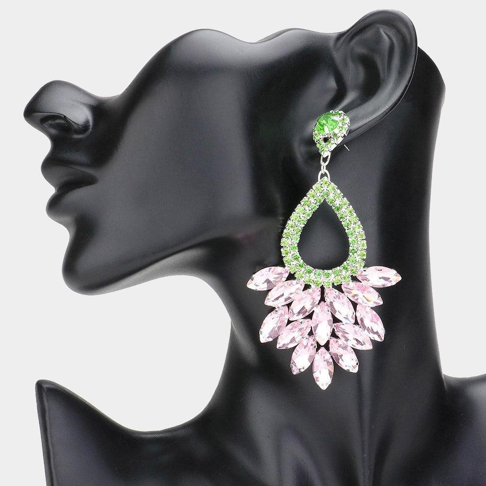 Pink Marquise Crystal Cluster Rhinestone Evening Dangle Earrings - Jewelry Store by Erik Rayo
