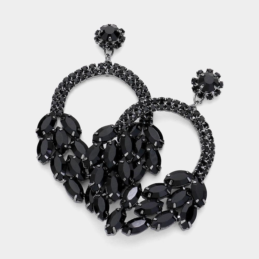 Black Open Circle Marquise Stone Cluster Evening Earrings - Jewelry Store by Erik Rayo