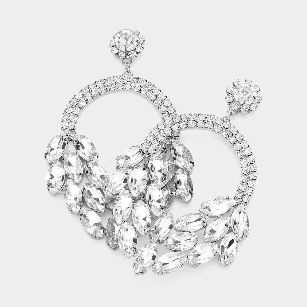 Silver Open Circle Marquise Stone Cluster Evening Earrings - Jewelry Store by Erik Rayo
