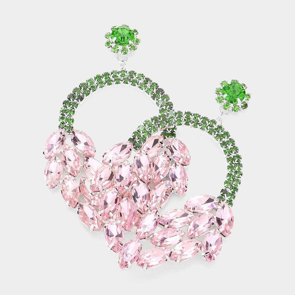 Pink Open Circle Marquise Stone Cluster Evening Earrings - Jewelry Store by Erik Rayo