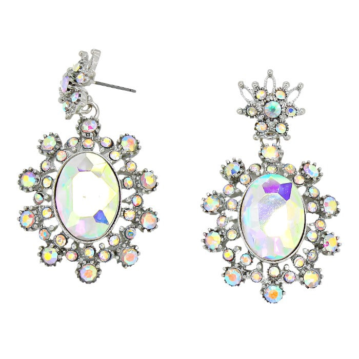 Floral Oval Cut Crystal Rhinestone Evening Earrings