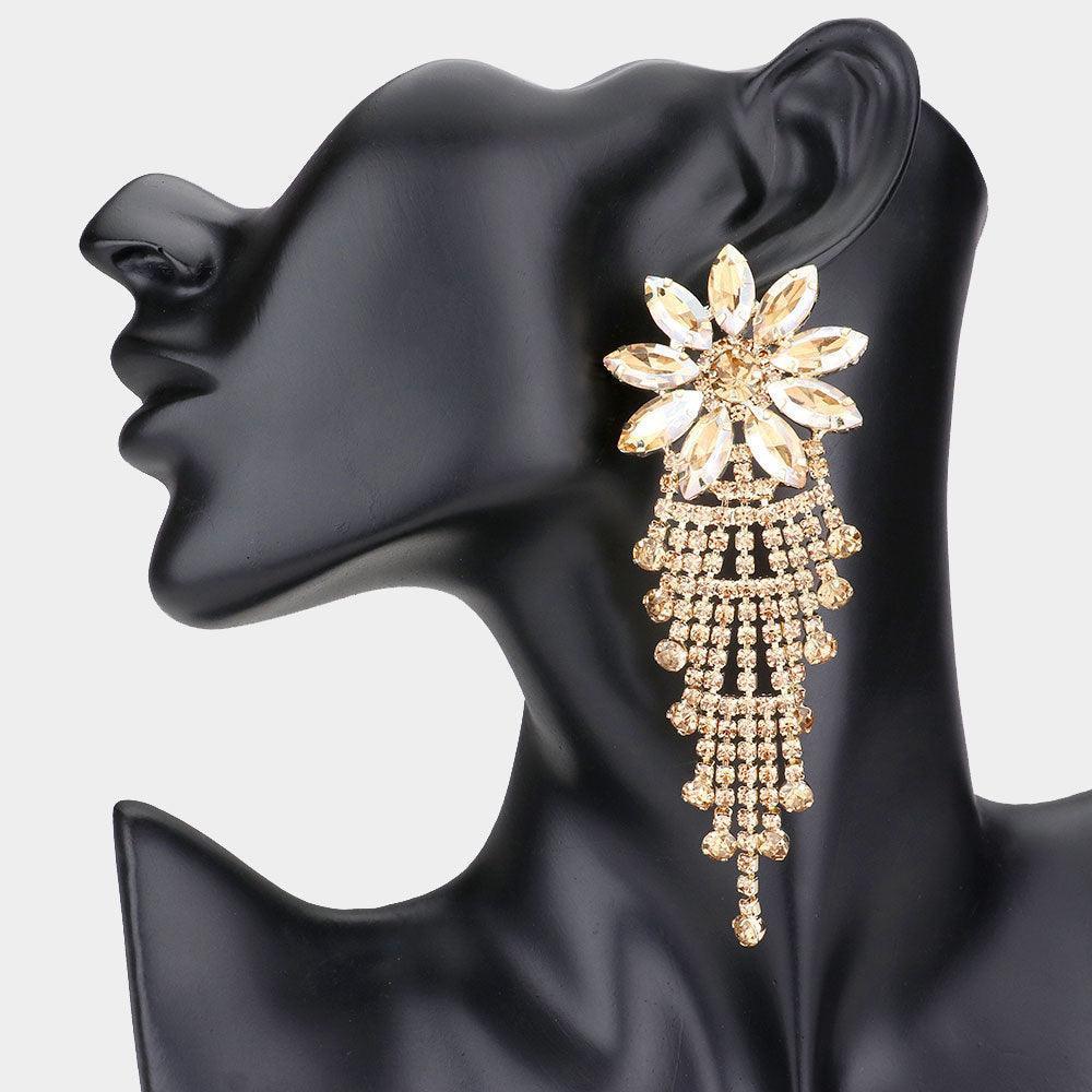 Flower Accented Rhinestone Evening Earrings - Jewelry Store by Erik Rayo