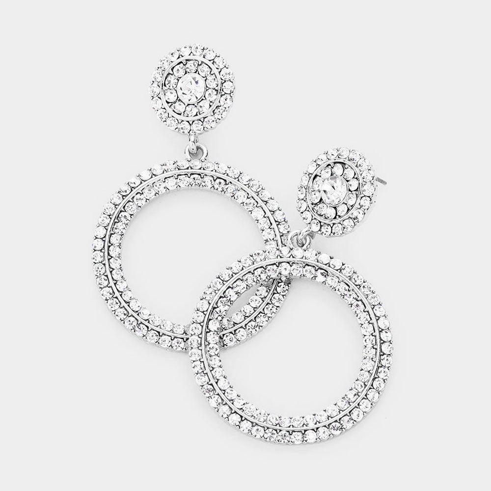 Silver Rhinestone Pave Open Circle Evening Earrings - Jewelry Store by Erik Rayo