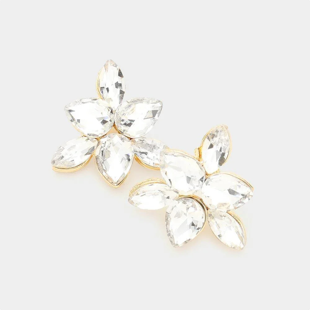 Gold Marquise Teardrop Stone Cluster Evening Stud Earrings - Jewelry Store by Erik Rayo