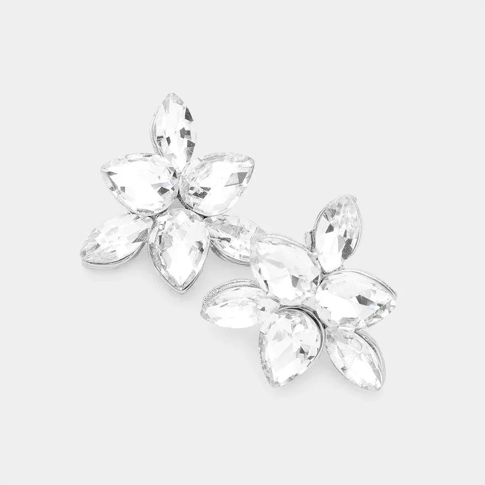 Silver Marquise Teardrop Stone Cluster Evening Stud Earrings - Jewelry Store by Erik Rayo