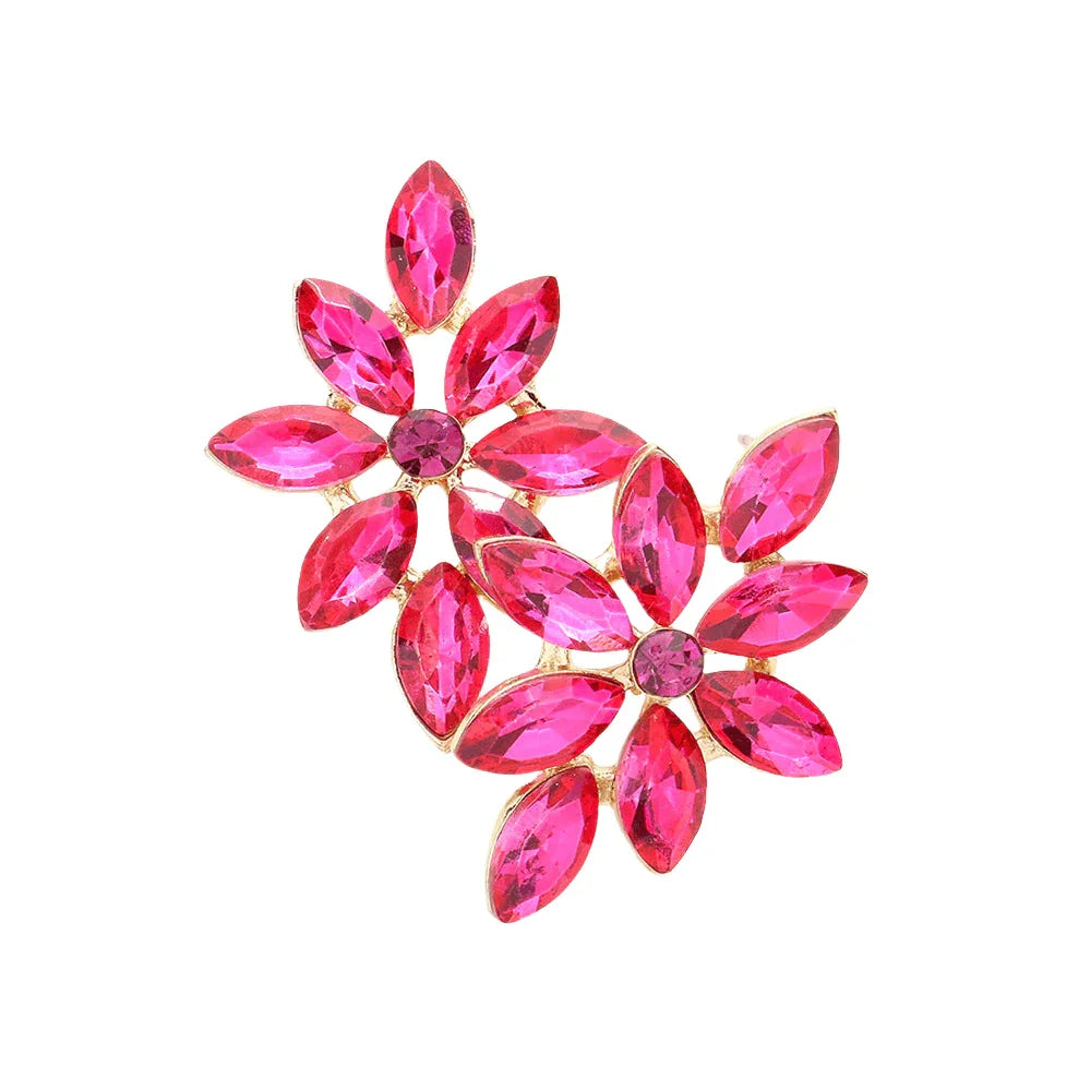 Fuchsia Floral Marquise Stone Cluster Evening Earrings - Jewelry Store by Erik Rayo
