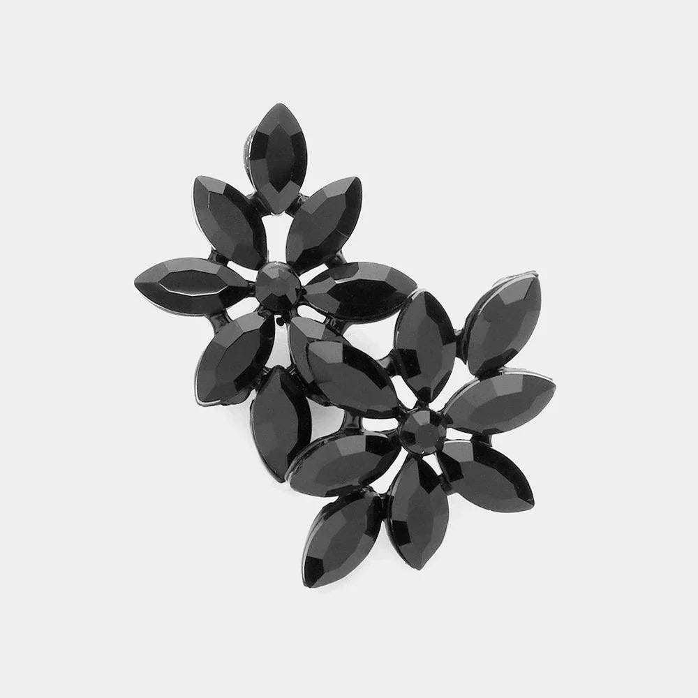 Black Floral Marquise Stone Cluster Evening Earrings - Jewelry Store by Erik Rayo