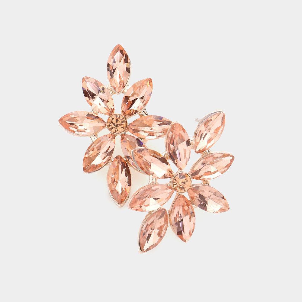 Peach Floral Marquise Stone Cluster Evening Earrings - Jewelry Store by Erik Rayo