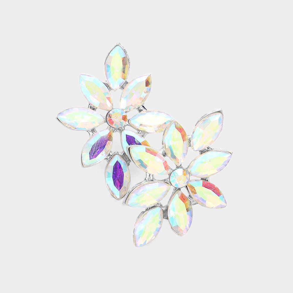 Silver Floral Marquise Stone Cluster Evening Earrings - Jewelry Store by Erik Rayo