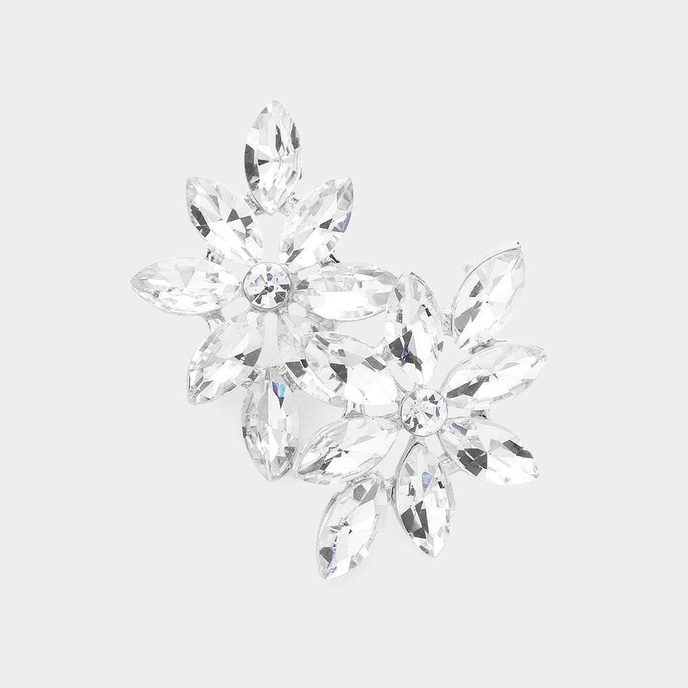 Silver Floral Marquise Stone Cluster Evening Earrings - Jewelry Store by Erik Rayo