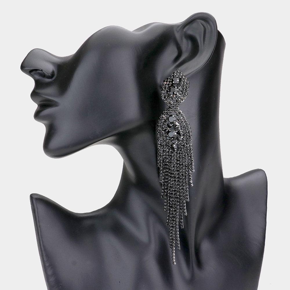 Black Rhinestone Long Drop Statement Evening Earrings - Jewelry Store by Erik Rayo
