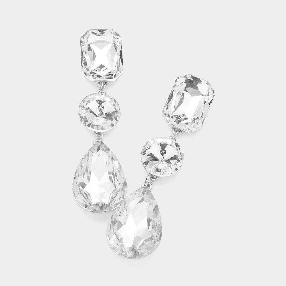 Triple Crystal Rhinestone Evening Earrings