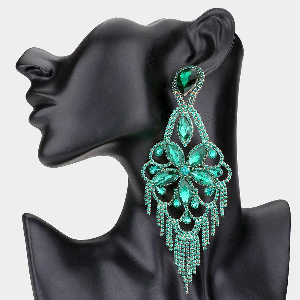 Marquise Stone Flower Accented Chandelier Evening Earrings - Jewelry Store by Erik Rayo
