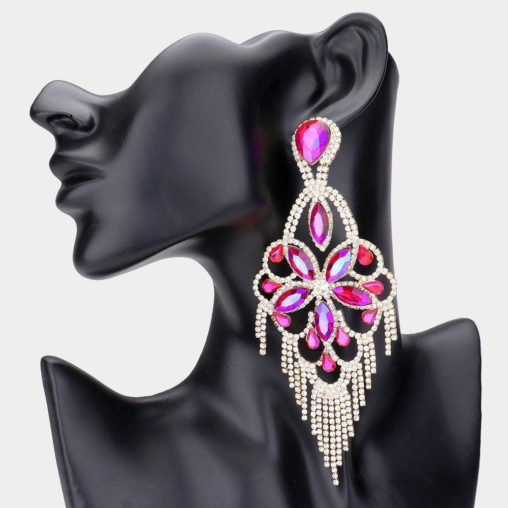 Marquise Stone Flower Accented Chandelier Evening Earrings - Jewelry Store by Erik Rayo