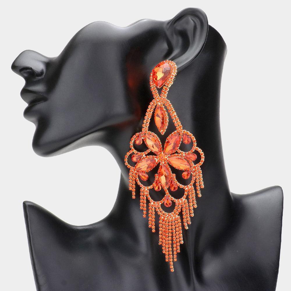 Marquise Stone Flower Accented Chandelier Evening Earrings - Jewelry Store by Erik Rayo