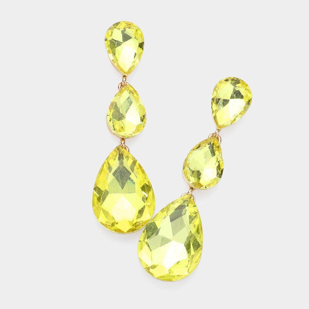 Yellow Teardrop Glass Crystal Drop Evening Clip On Earrings - Jewelry Store by Erik Rayo