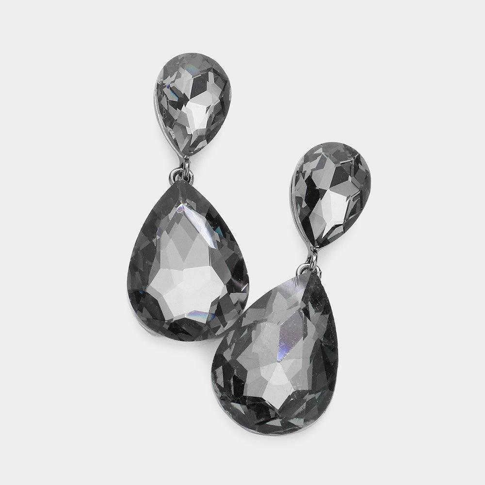 Black Glass Crystal Teardrop Evening Earrings - Jewelry Store by Erik Rayo