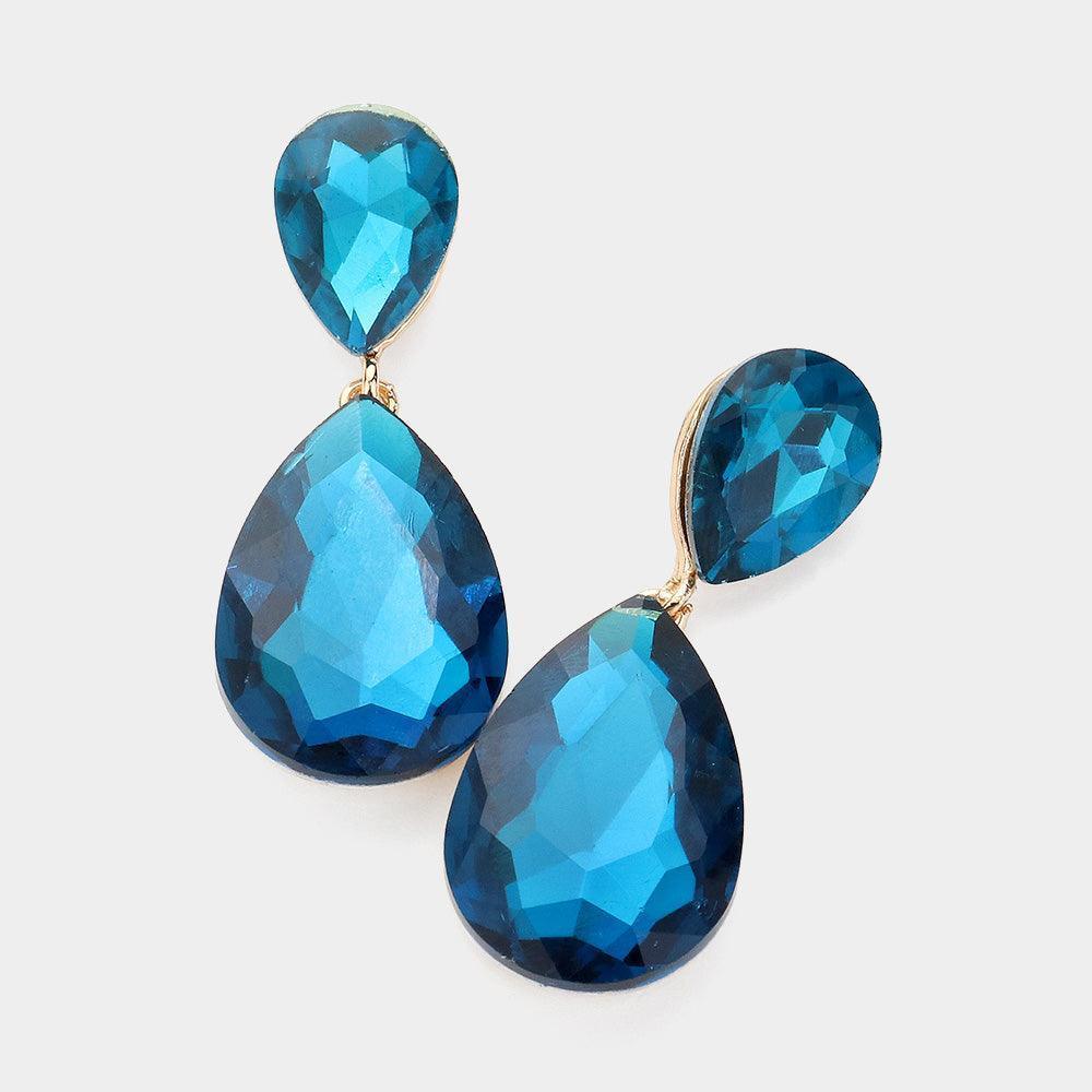 Blue Glass Crystal Teardrop Evening Earrings - Jewelry Store by Erik Rayo