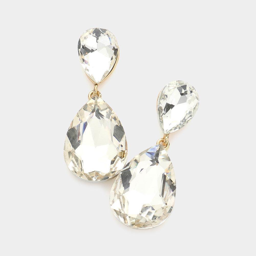 Clear Glass crystal double teardrop evening earrings - Jewelry Store by Erik Rayo
