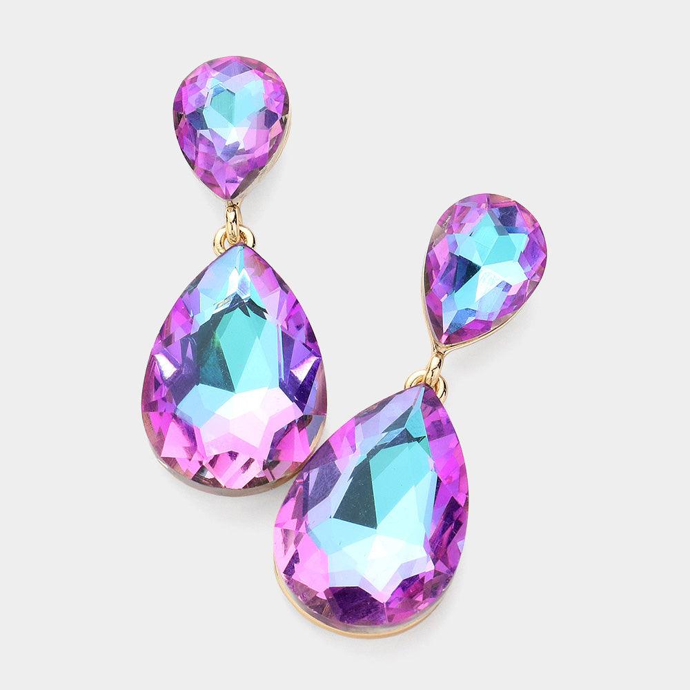 Glass Crystal Teardrop Evening Earrings