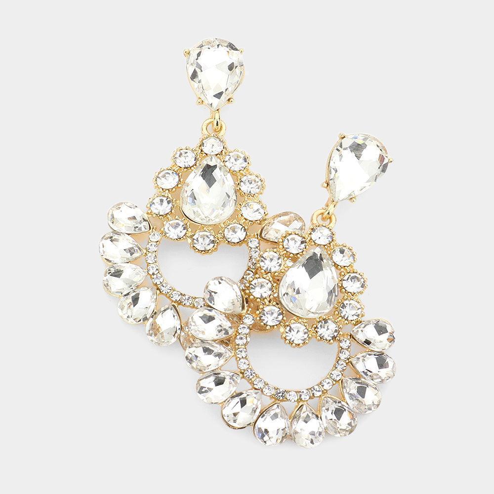 Gold Teardrop Stone Cluster Dangle Evening Earrings - Jewelry Store by Erik Rayo