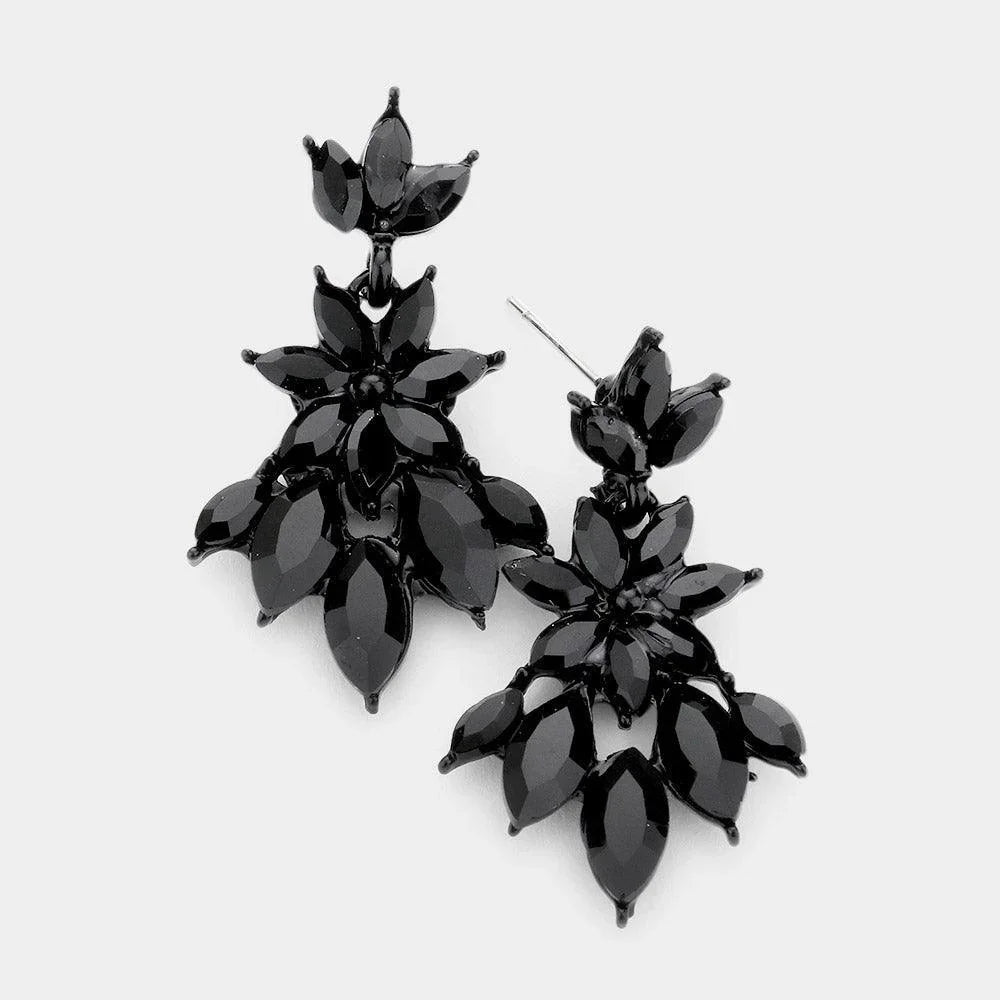Black Marquise Stone Cluster Dangle Evening Earrings - Jewelry Store by Erik Rayo