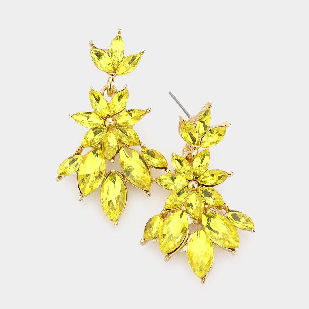 Yellow Marquise Stone Cluster Dangle Evening Earrings